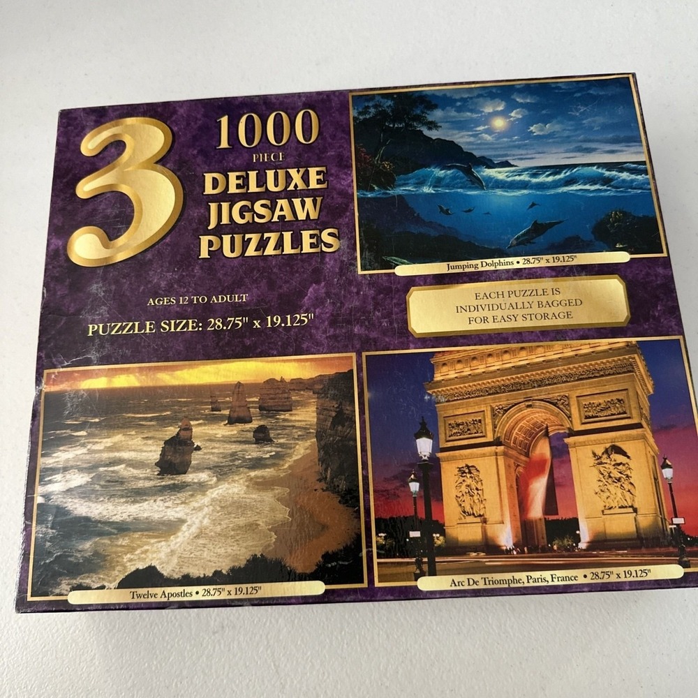 3 1000 Pc Deluxe Jigsaw Puzzles Dolphins 12 Apostles Arc De Triomphe Paris
